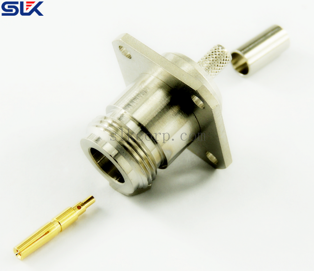 N jack straight crimp connector for 2.5D-HQ cable 4 holes flange 50 ohm 5NCF51S-A395